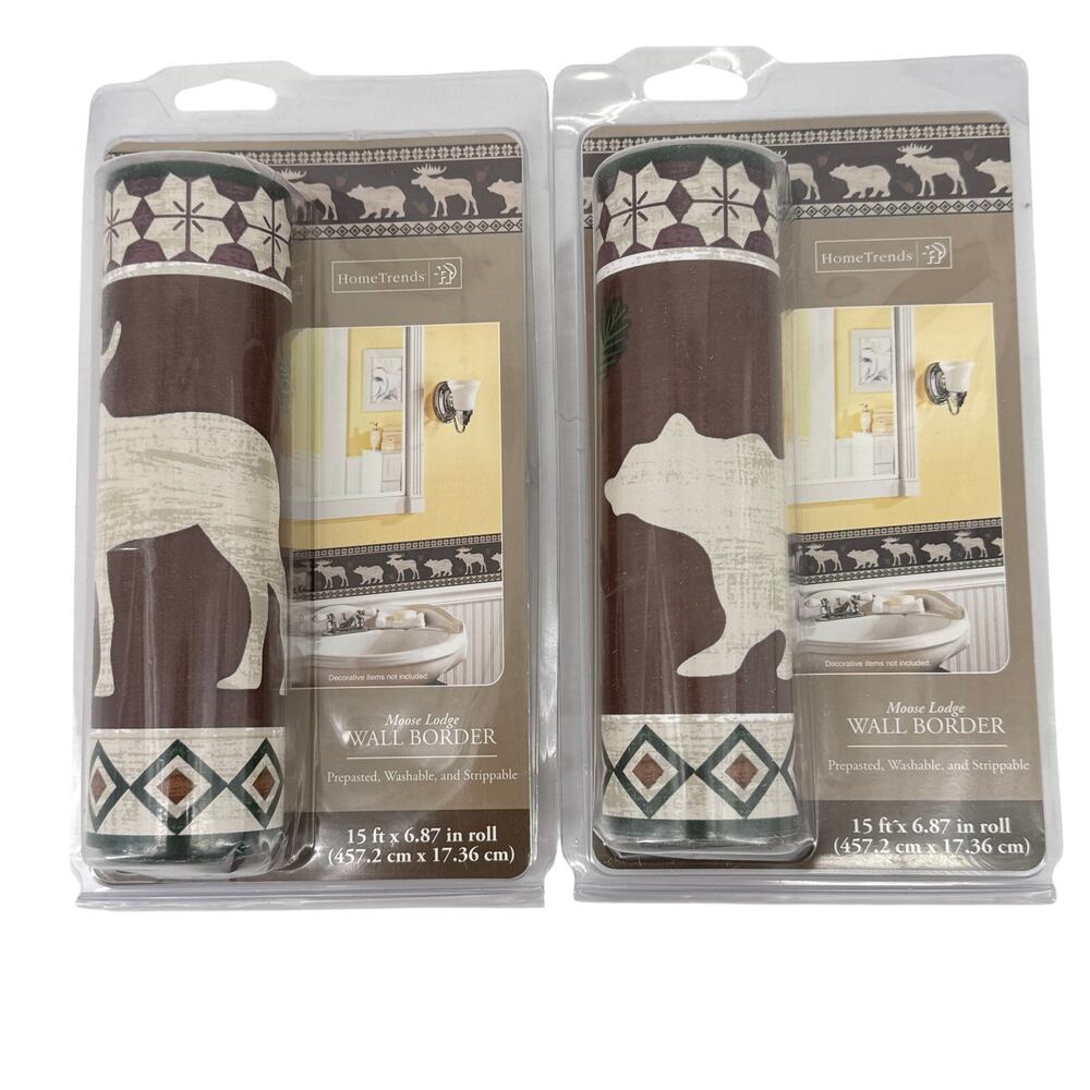 HomeTrends Moose Lodge Bear Wall Border Prepasted Lot of 2 15' Rustic Cabin